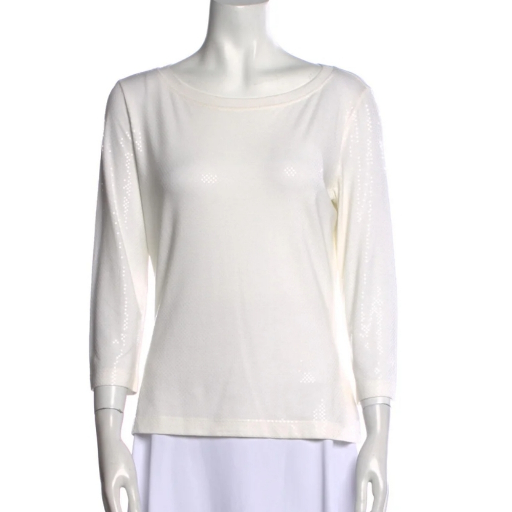 St.Joh White Caviar Glitter Scoop Neck Stretch Top size S